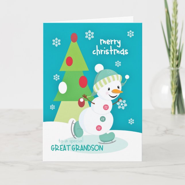 Cartes Pour Fêtes Annuelles Grand-fils Noël Snowman Patinage sur glace (Devant)