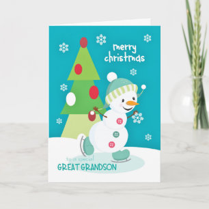 Cartes Pour Fêtes Annuelles Grand-fils Noël Snowman Patinage sur glace