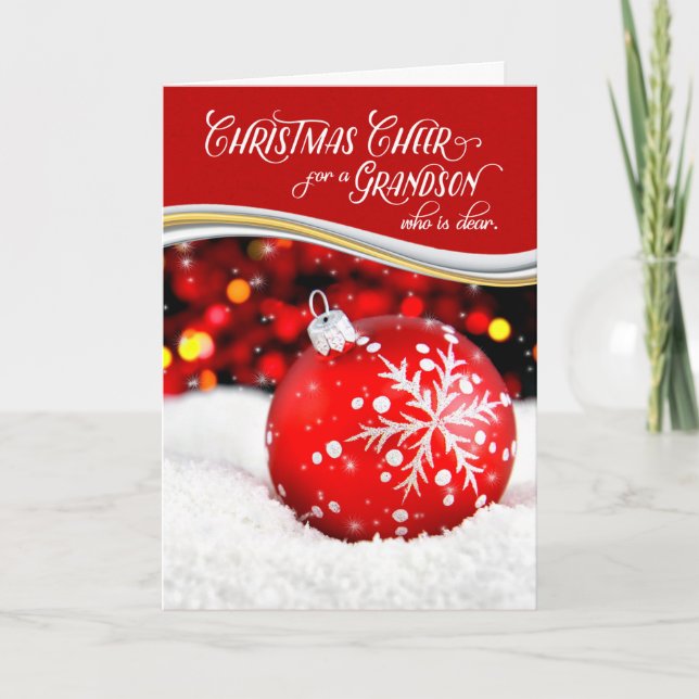 Cartes Pour Fêtes Annuelles Grand-fils Noël Soeur Ornement rouge (Devant)