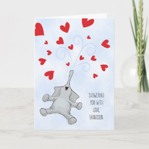 Cartes Pour Fêtes Annuelles Grand-fils Valentine's Day Elephant & Hearts