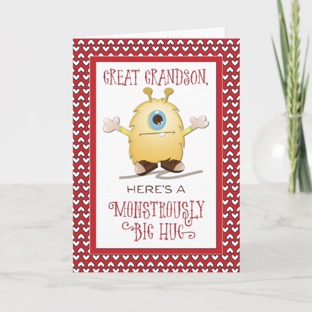 Cartes Pour Fêtes Annuelles Grand grand-fils Monster Hug Valentine Coeurs (Devant)