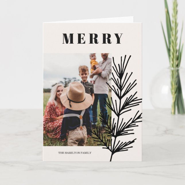 Cartes Pour Fêtes Annuelles Grand Joyeux & Feuilles (Devant)