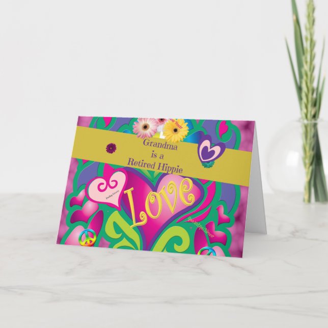 Cartes Pour Fêtes Annuelles Grand-mère est une hippie retraitée...super, (Devant)