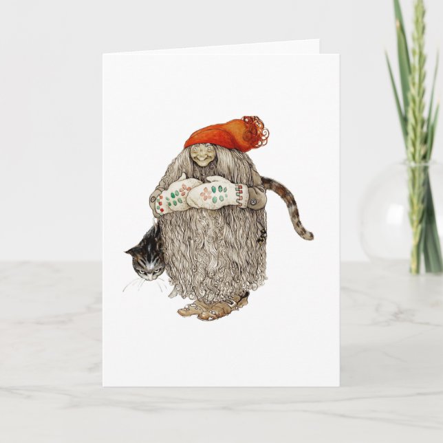 Cartes Pour Fêtes Annuelles Grand-mère Noël Tombeau avec chat gris (Devant)