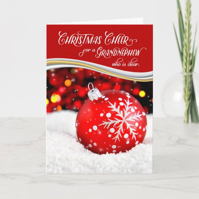 Cartes Pour Fêtes Annuelles Grand neveu Noël Cheer Ornement rouge (Devant)