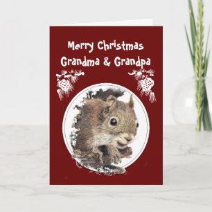Cartes Pour Fêtes Annuelles Grand-parents de Noël, petits-enfants, écureuil d'
