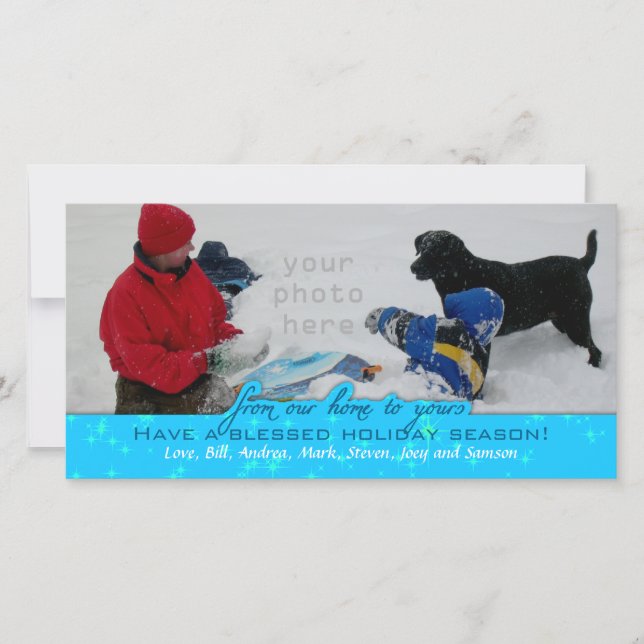 Cartes Pour Fêtes Annuelles Grand Porte-photos Horizontal Bleu Noël (Devant)