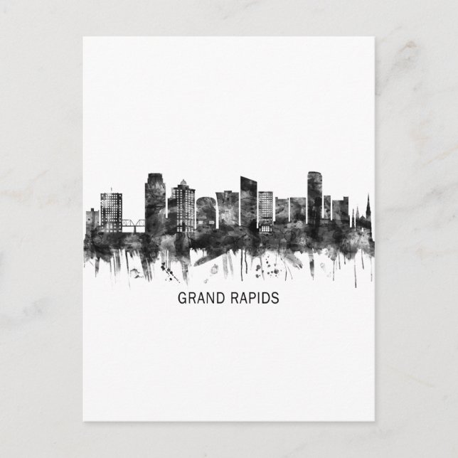 Cartes Pour Fêtes Annuelles Grand Rapids Michigan Skyline BW (Devant)