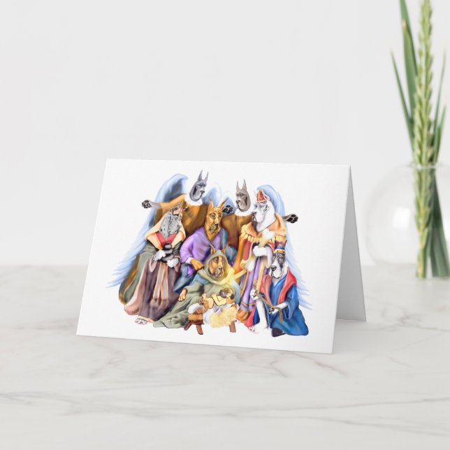 Cartes Pour Fêtes Annuelles Grande Dane Noël Nativité (Devant)