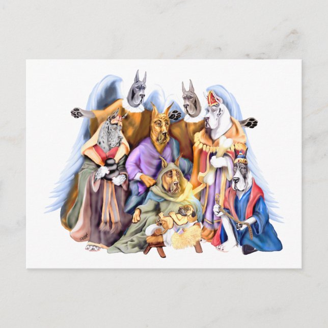 Cartes Pour Fêtes Annuelles Grande Dane Noël Nativité (Devant)