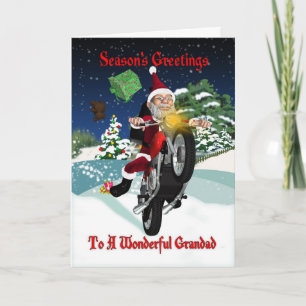 Cartes Pour Fêtes Annuelles Grande Moto Père Noël Avec Cadeaux Volants