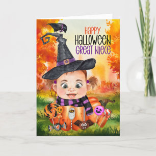 Cartes Pour Fêtes Annuelles Grande nièce Petite Sorcière Corbeau Halloween Cit
