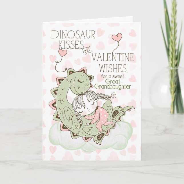 Cartes Pour Fêtes Annuelles Grande petite fille Dinosaur Bisses Valentine (Devant)