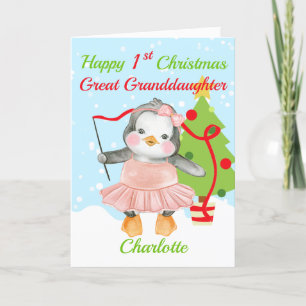 Cartes Pour Fêtes Annuelles Grande Petite-fille Joyeux 1er Pingouin de Noël
