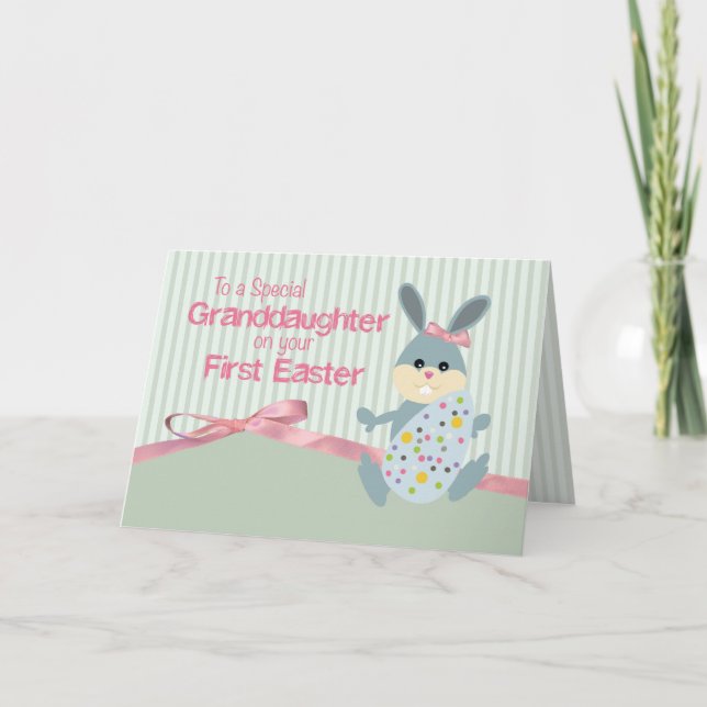 Cartes Pour Fêtes Annuelles Grandgirl First Paster, Bunny Ribbon sur bande (Devant)