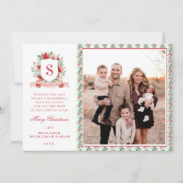 Cartes Pour Fêtes Annuelles Grandmillennial Floral Crest | Christmas Monogram