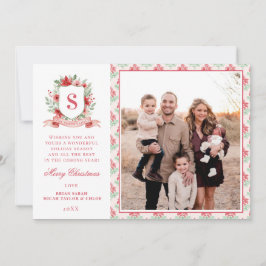 Cartes Pour Fêtes Annuelles Grandmillennial Floral Crest | Christmas Monogram