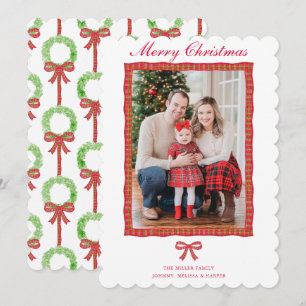 Cartes Pour Fêtes Annuelles Grandmillennial Preppy Red Tartan Bow Garland