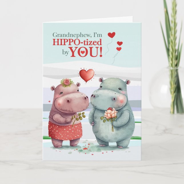 Cartes Pour Fêtes Annuelles Grandnephew Funny Hippopotamus Saint-Valentin (Devant)