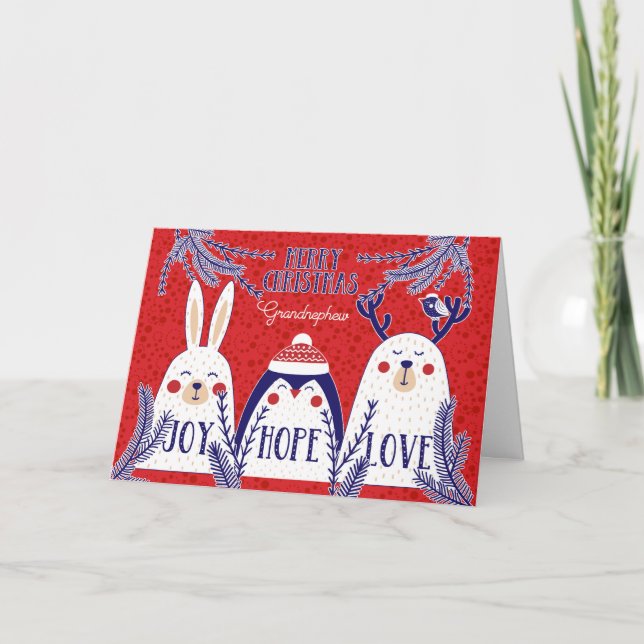 Cartes Pour Fêtes Annuelles Grandnephew Noël Forêts Créatures (Devant)