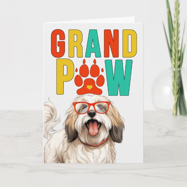 Cartes Pour Fêtes Annuelles GrandPAW Tibétain Terrier GrandDOG Grand-parents D (Devant)
