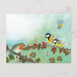 Cartes Pour Fêtes Annuelles Grands Tit Birds, Red Robin & Hawthorn Berries