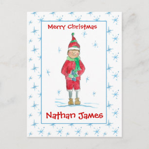 Cartes Pour Fêtes Annuelles Grandson Christmas Elf Snowflakes Custom Namea