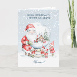 Cartes Pour Fêtes Annuelles Grandson Snow Globe Père Noël Elf Christmas
