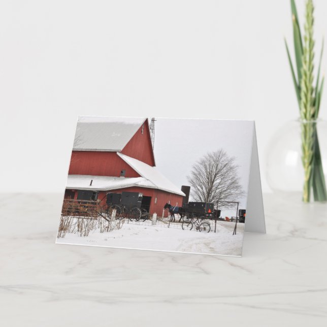 Cartes Pour Fêtes Annuelles Grange amish au temps de Noël (Devant)