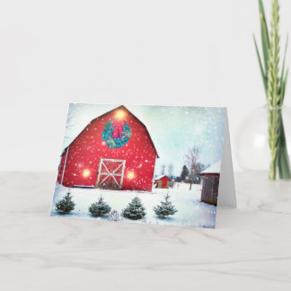 Cartes Pour Fêtes Annuelles Grange rouge avec couronne de Noël