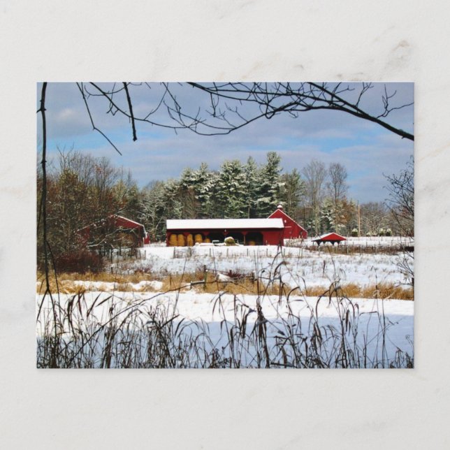 Cartes Pour Fêtes Annuelles Grange rouge en hiver New Hampshire Photographie (Devant)