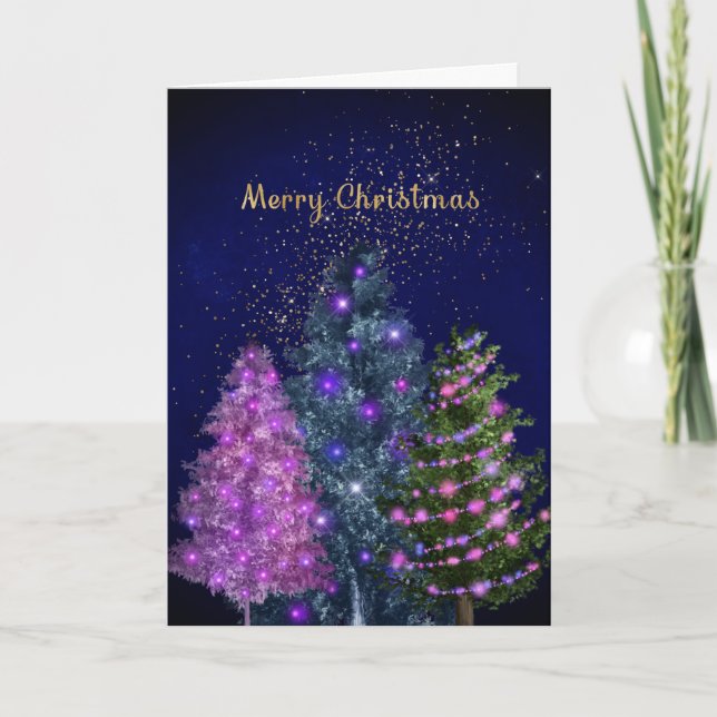 Cartes Pour Fêtes Annuelles Graphique d'Arbre d'Or Rose de Noël (Devant)