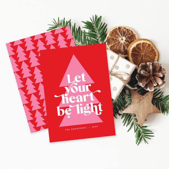 Cartes Pour Fêtes Annuelles Graphique moderne minima Noël rouge et rose (Créateur téléchargé)