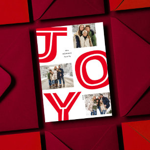 Cartes Pour Fêtes Annuelles Gras joie simple moderne rouge trois photos Noël