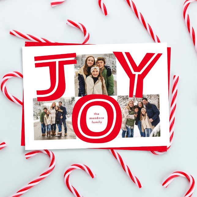 Cartes Pour Fêtes Annuelles Gras joie trois photo moderne rouge Noël (Créateur téléchargé)