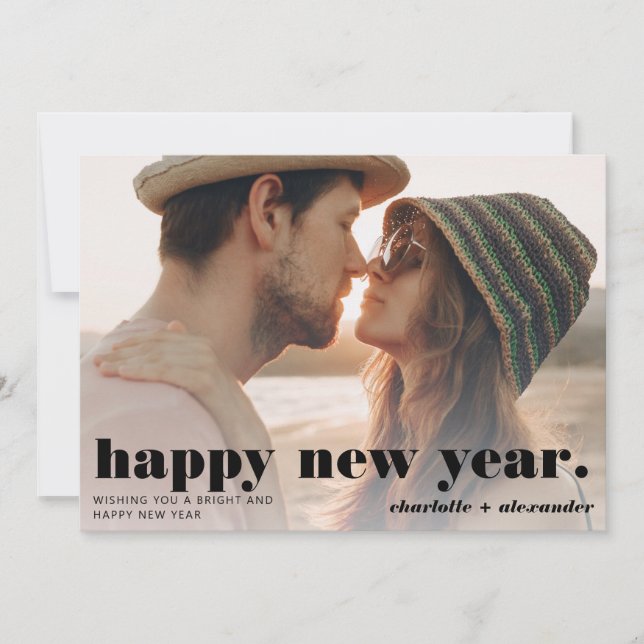 Cartes Pour Fêtes Annuelles Gras moderne script simple heureux nouvelle année  (Devant)