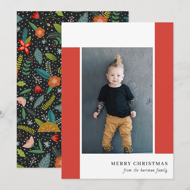 Cartes Pour Fêtes Annuelles Gras Retro Citrus & Floral Red Christmas Photo (Devant / Derrière)