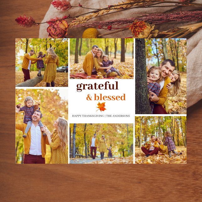Cartes Pour Fêtes Annuelles Grateful & Blessed Fall remercier la famille photo (Créateur téléchargé)