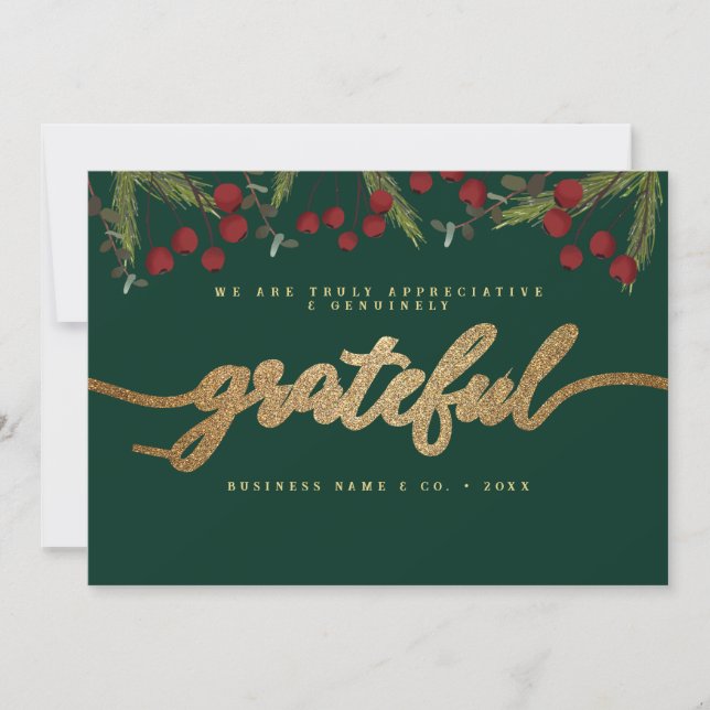 Cartes Pour Fêtes Annuelles Grateful Modern Script Holly Pine business logo  (Devant)
