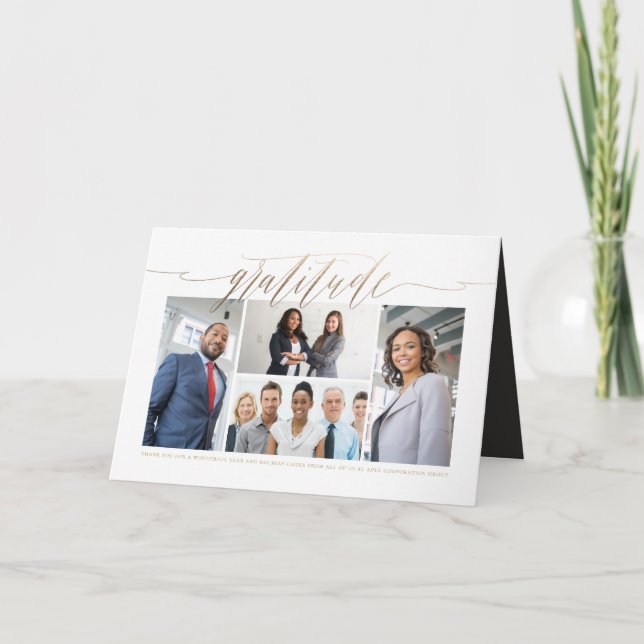 Cartes Pour Fêtes Annuelles Gratitude Gold Script Multi Photo Design (Devant)