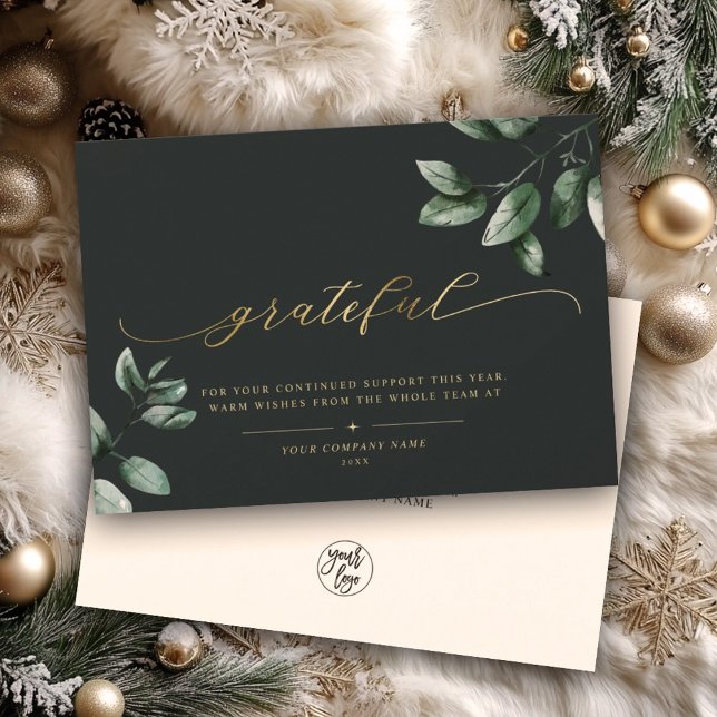 Cartes Pour Fêtes Annuelles Gratuit | Calligraphie moderne Logo Or Eucalyptus (Créateur téléchargé)
