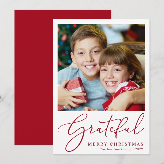 Cartes Pour Fêtes Annuelles Gratuit Photo Rouge Script Joyeux Noël (Devant / Derrière)