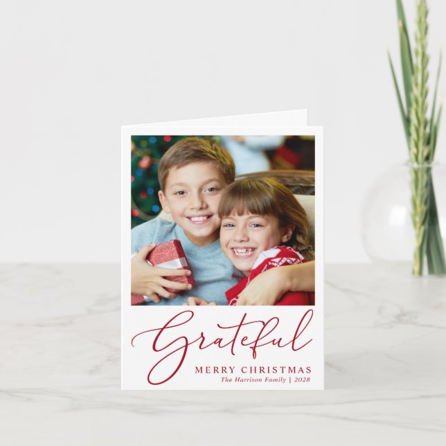 Cartes Pour Fêtes Annuelles Gratuit Photo Rouge Script Joyeux Noël (Devant)