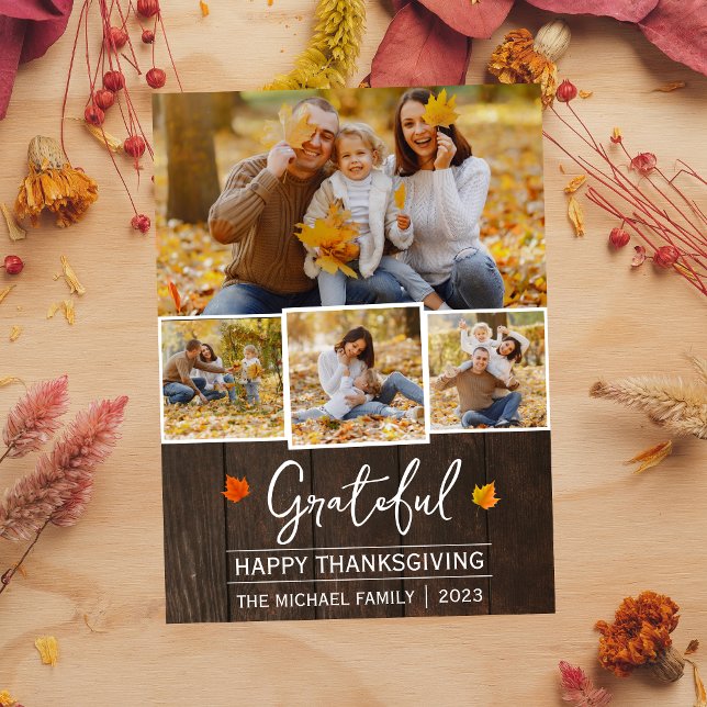 Cartes Pour Fêtes Annuelles Gratuit | Simple bon thanksgiving Famille photo (Créateur téléchargé)