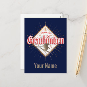 Cartes Pour Fêtes Annuelles Graubünden Suisse skieur rétro vintage