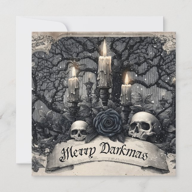 Cartes Pour Fêtes Annuelles Gravure ancienne d'une scène de Noël gothique (Devant)