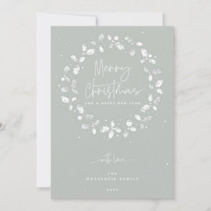Cartes Pour Fêtes Annuelles Gray Green Joyeux Noël Holly Wreath