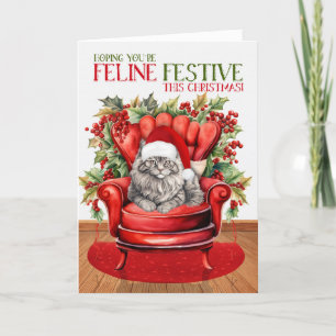 Cartes Pour Fêtes Annuelles Gray Longhair Noël Chat FELINE Festive