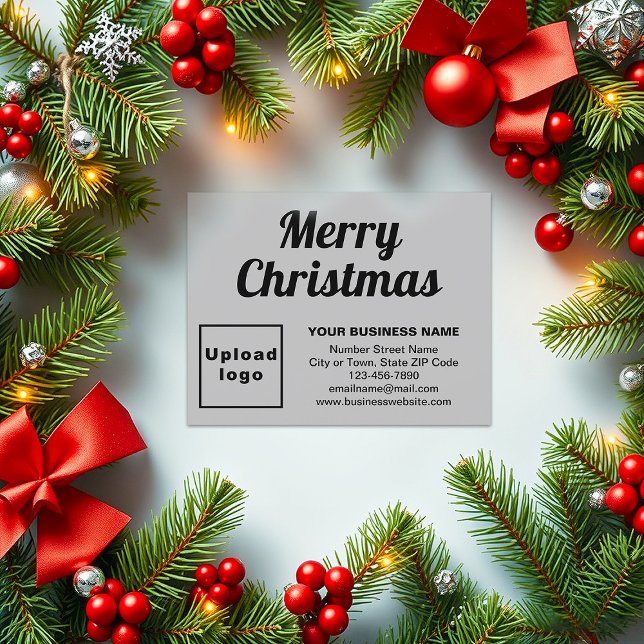 Cartes Pour Fêtes Annuelles Gray | Noël | Business | Petit plat (Business brand on gray flat holiday card for Christmas)