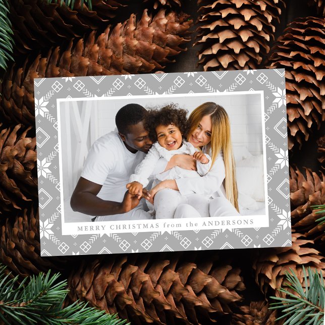 Cartes Pour Fêtes Annuelles Gray Nordic Snowflake Motif Photo (Créateur téléchargé)